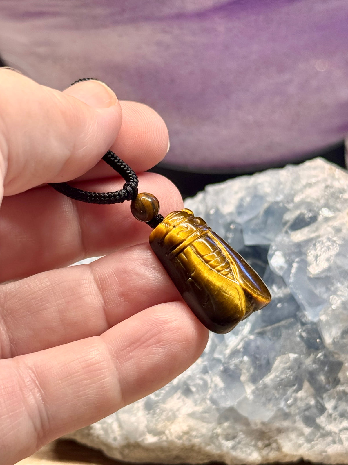 Pendentif Cigale en Oeil de Tigre