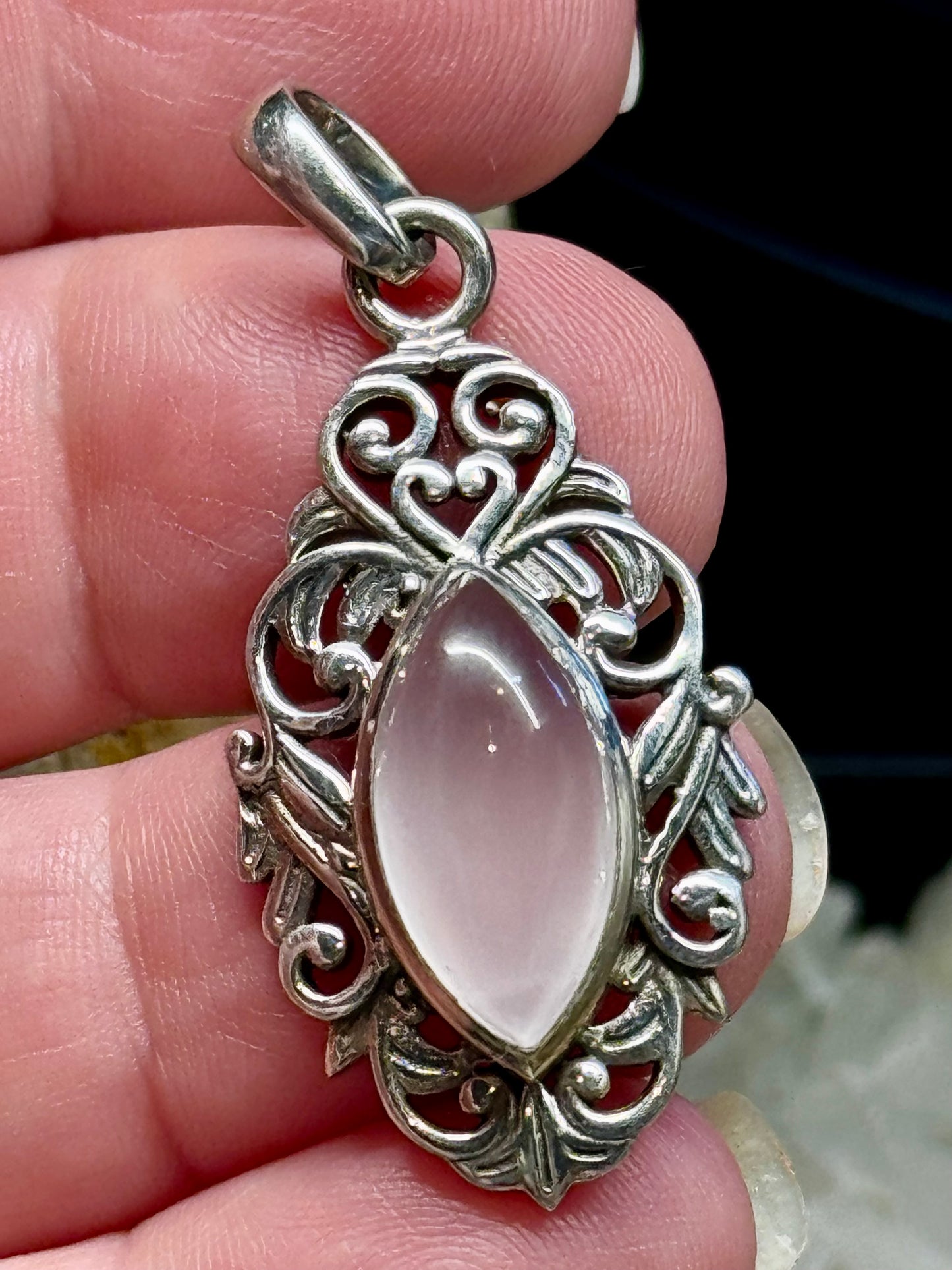 Pendentif Quartz Rose en argent