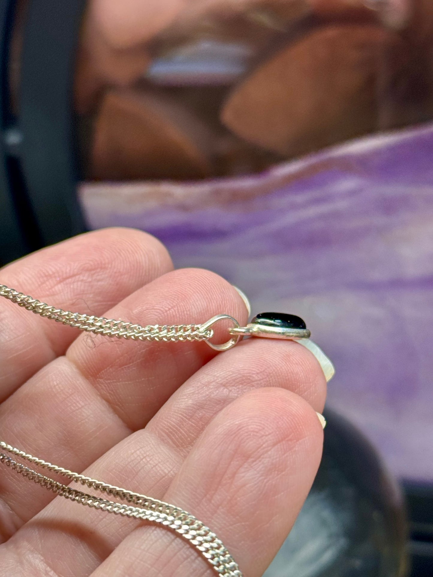 Collier pendentif en Obsidienne noire