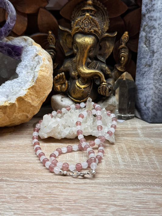 Collier Quartz Rose et Quartz Fraise
