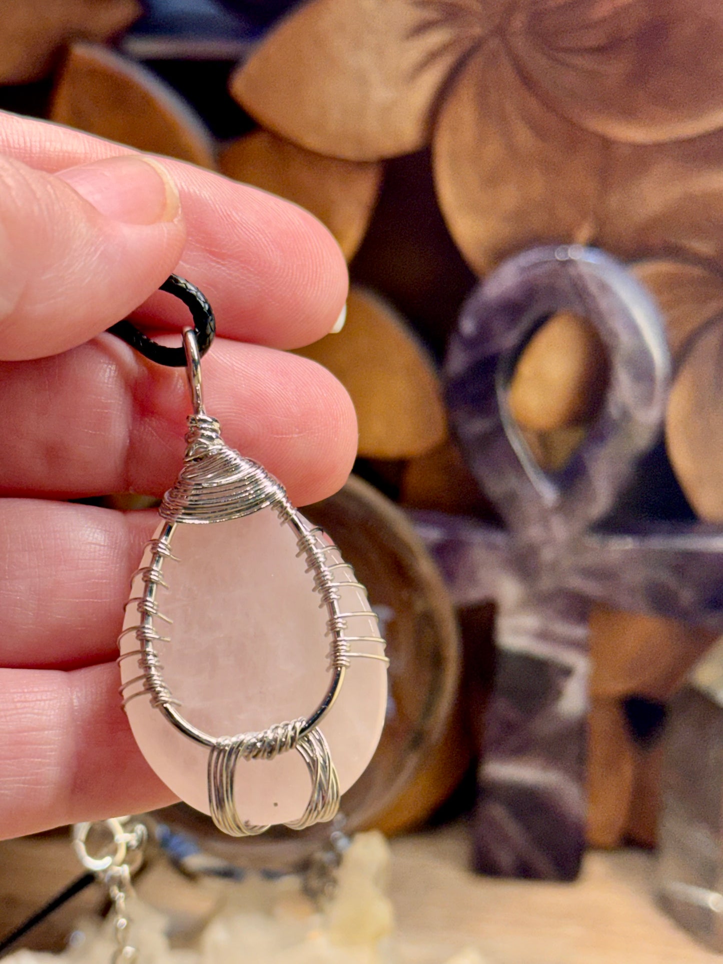 Pendentif en Quartz Rose - Montage acier