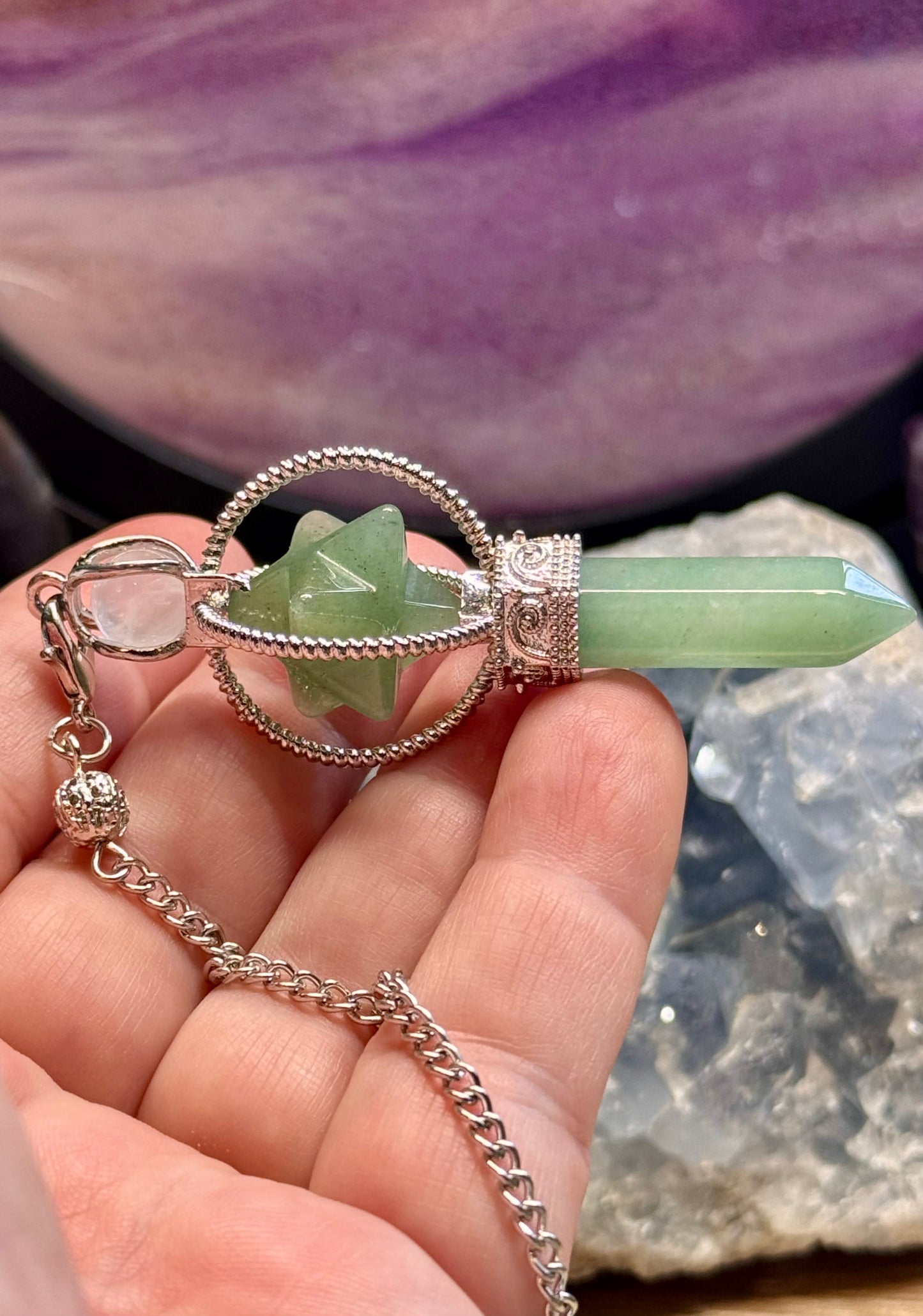 Pendule en Aventurine verte - Pointe et Merkaba
