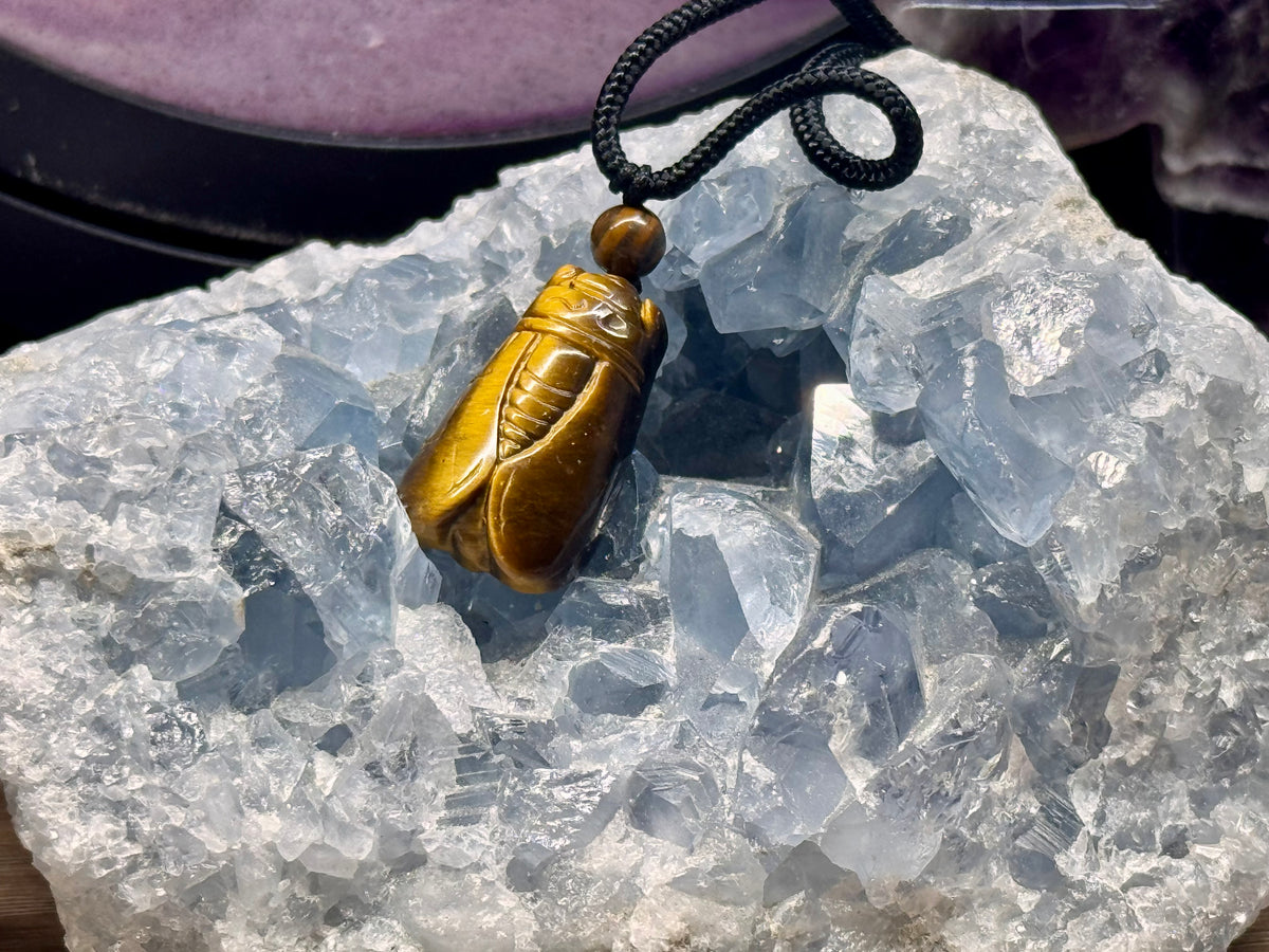 Pendentif Cigale en Oeil de Tigre