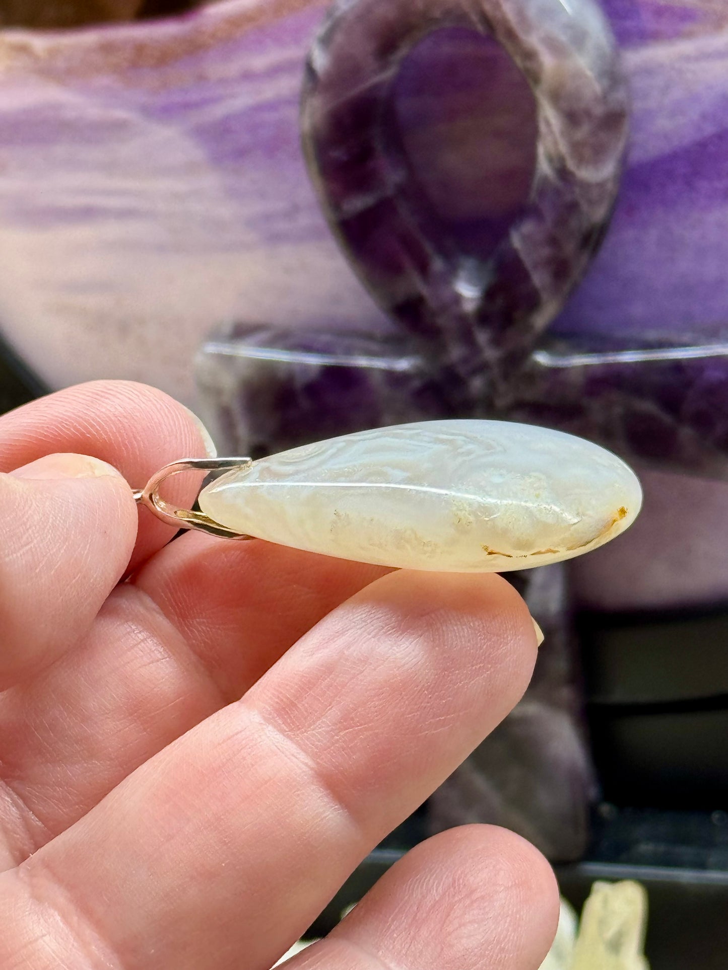 Pendentif goutte d’agate fleurs de cerisier