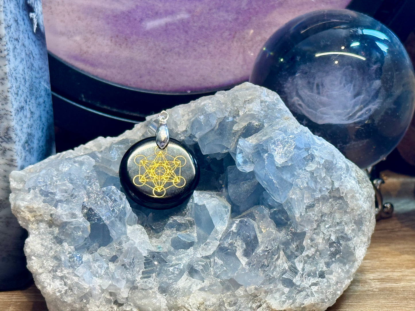 Pendentif rond Obsidienne Noire
