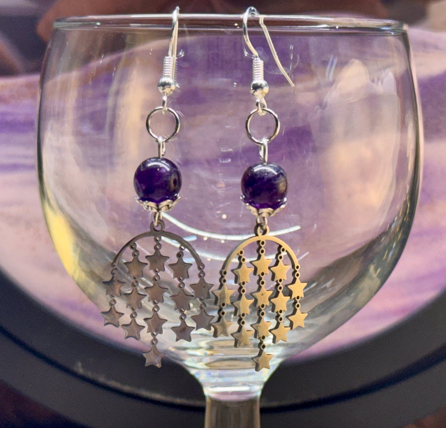 Boucles d’oreilles étoiles améthyste