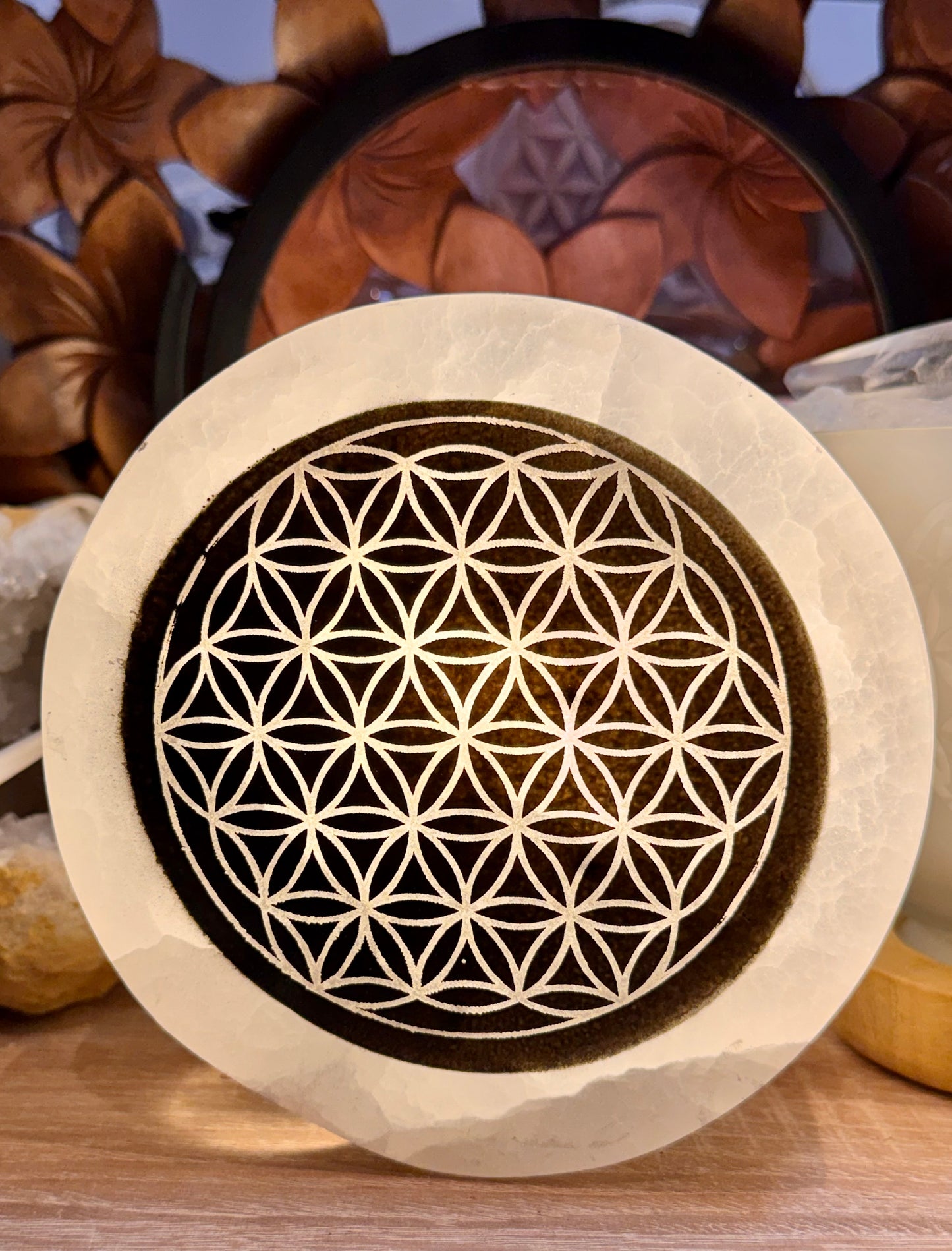 Lampe en Sélénite - Fleur de vie