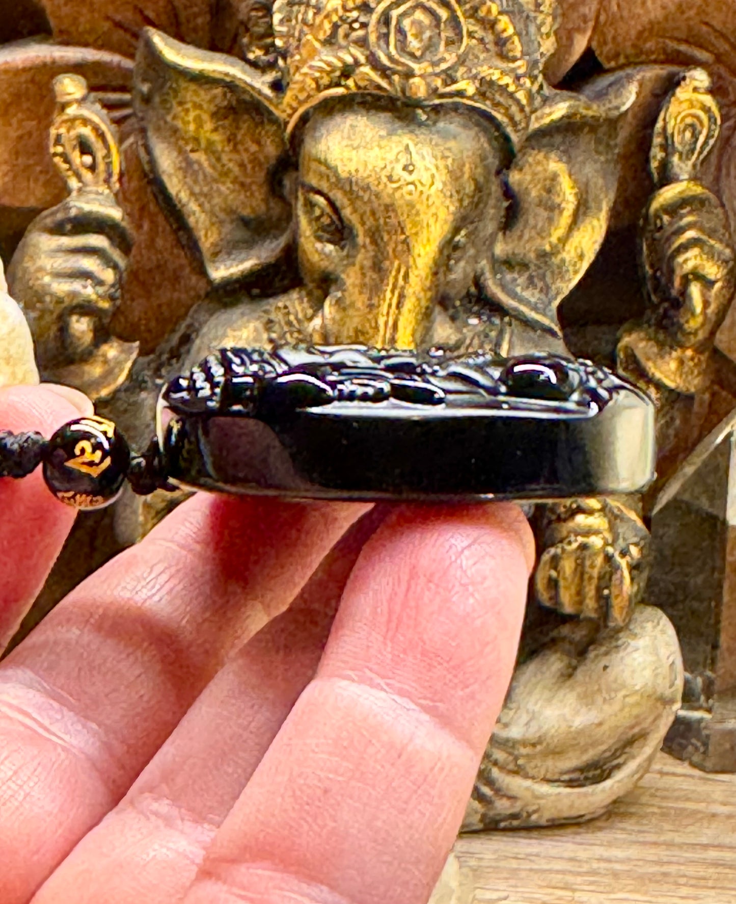 Collier Ganesh en Obsidienne noire