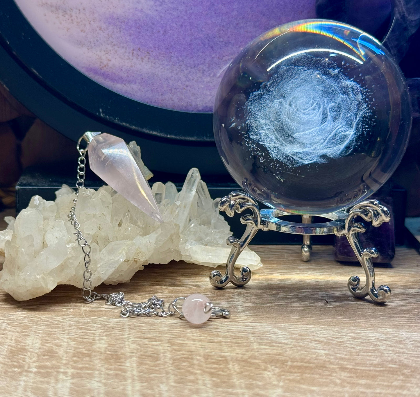 Pendule conique en Quartz Rose facetté