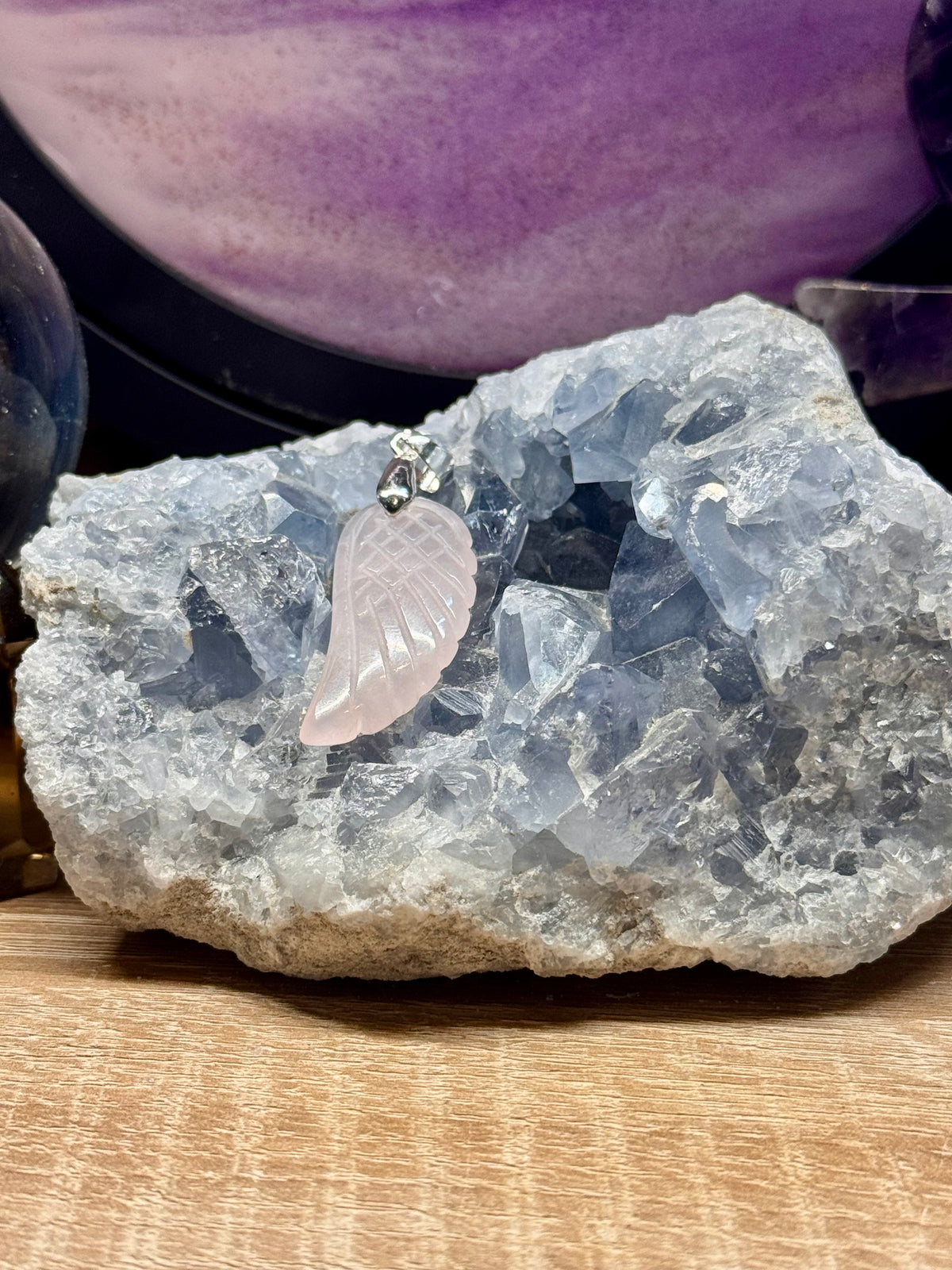 Pendentif Aile en Quartz Rose plaqué