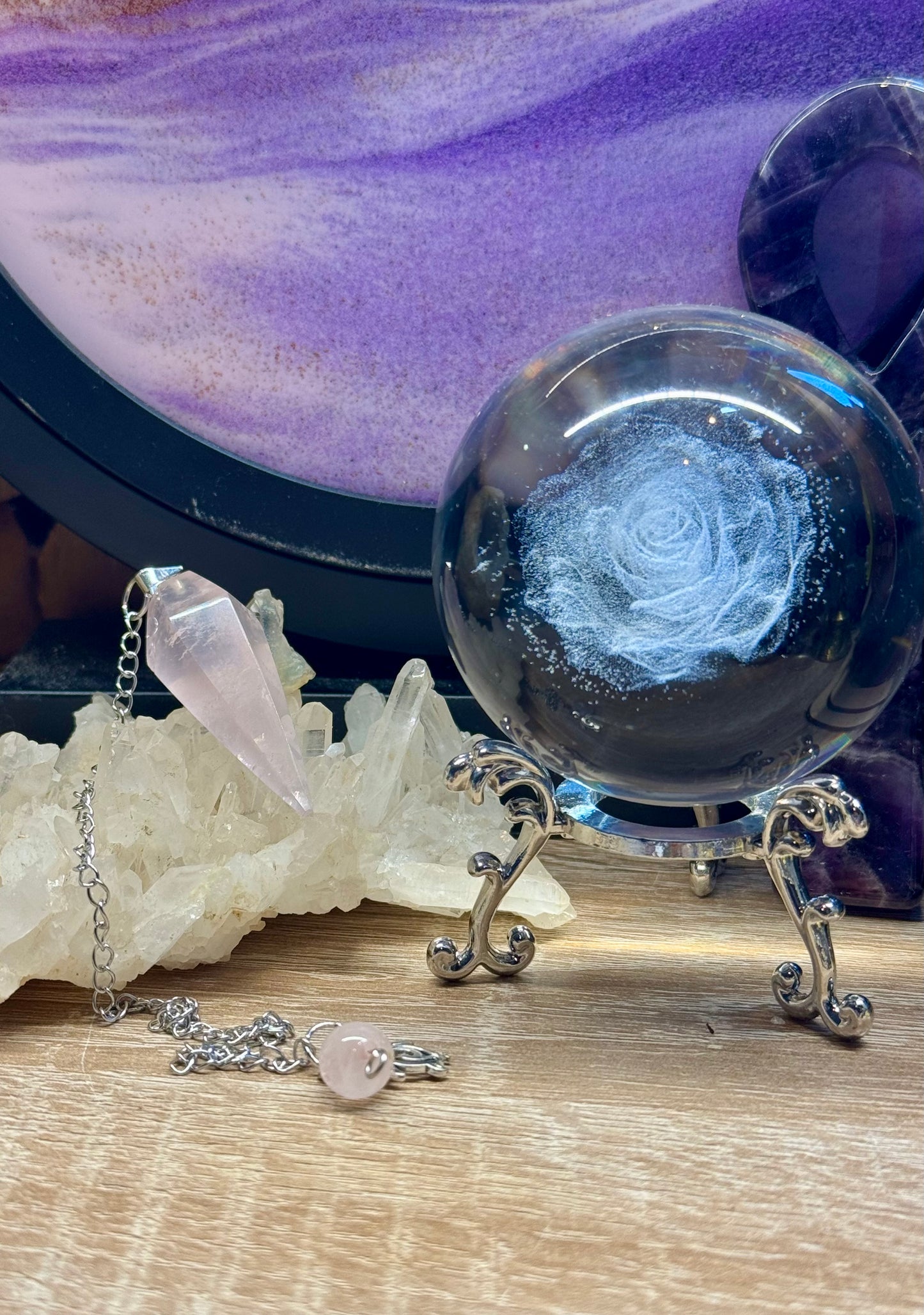 Pendule conique en Quartz Rose facetté