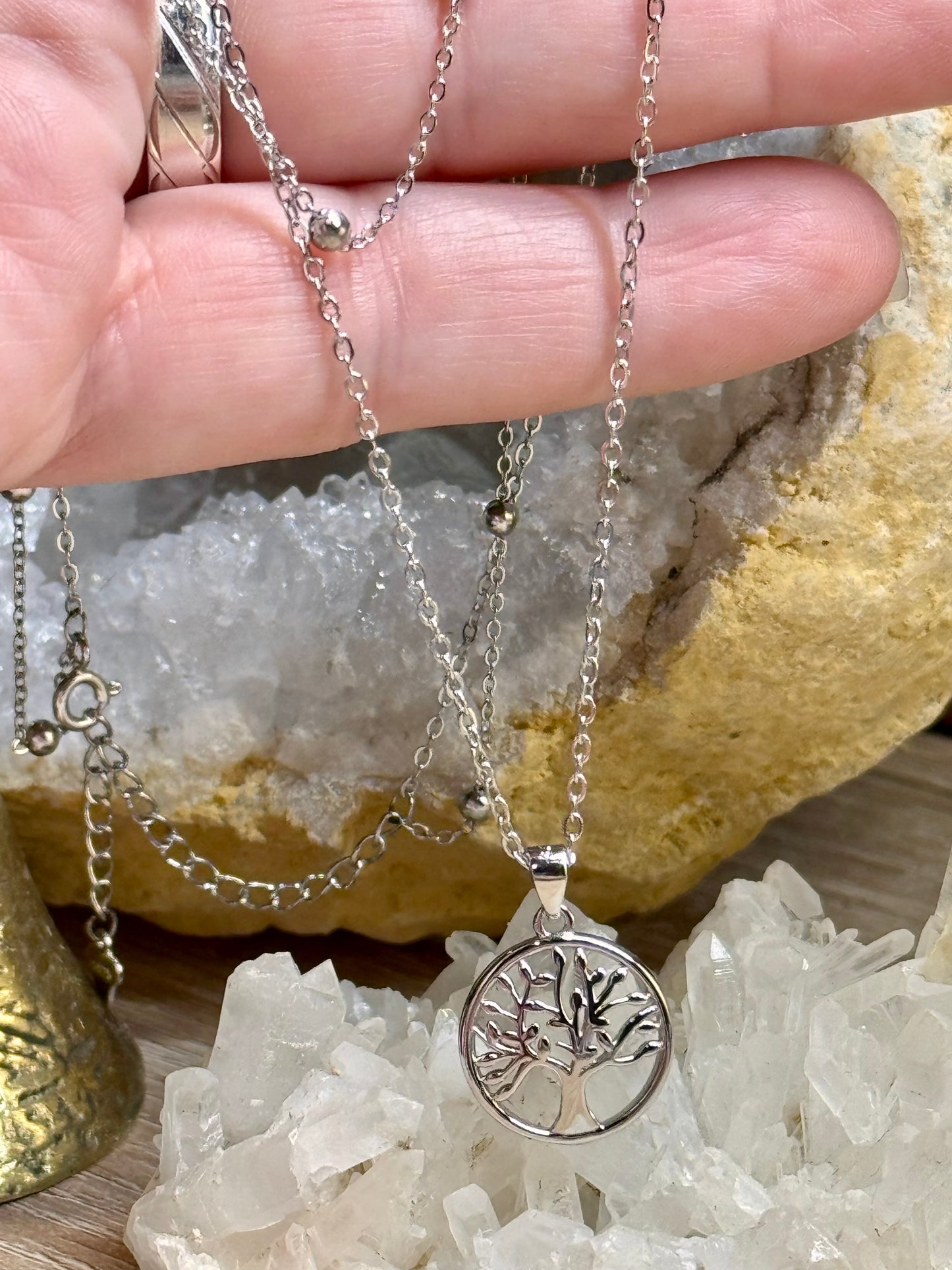 Collier double en argent et arbre de vie