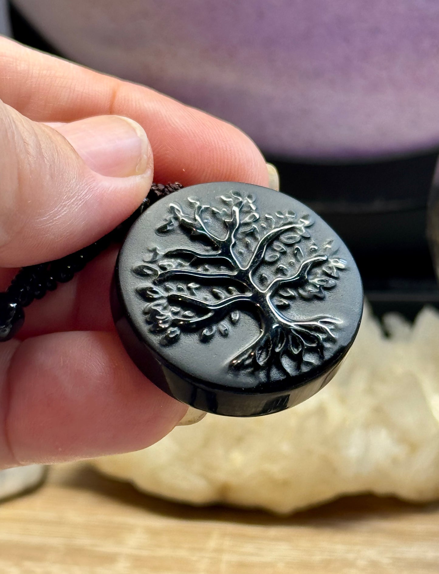 Collier Obsidienne Noire - Arbre de vie