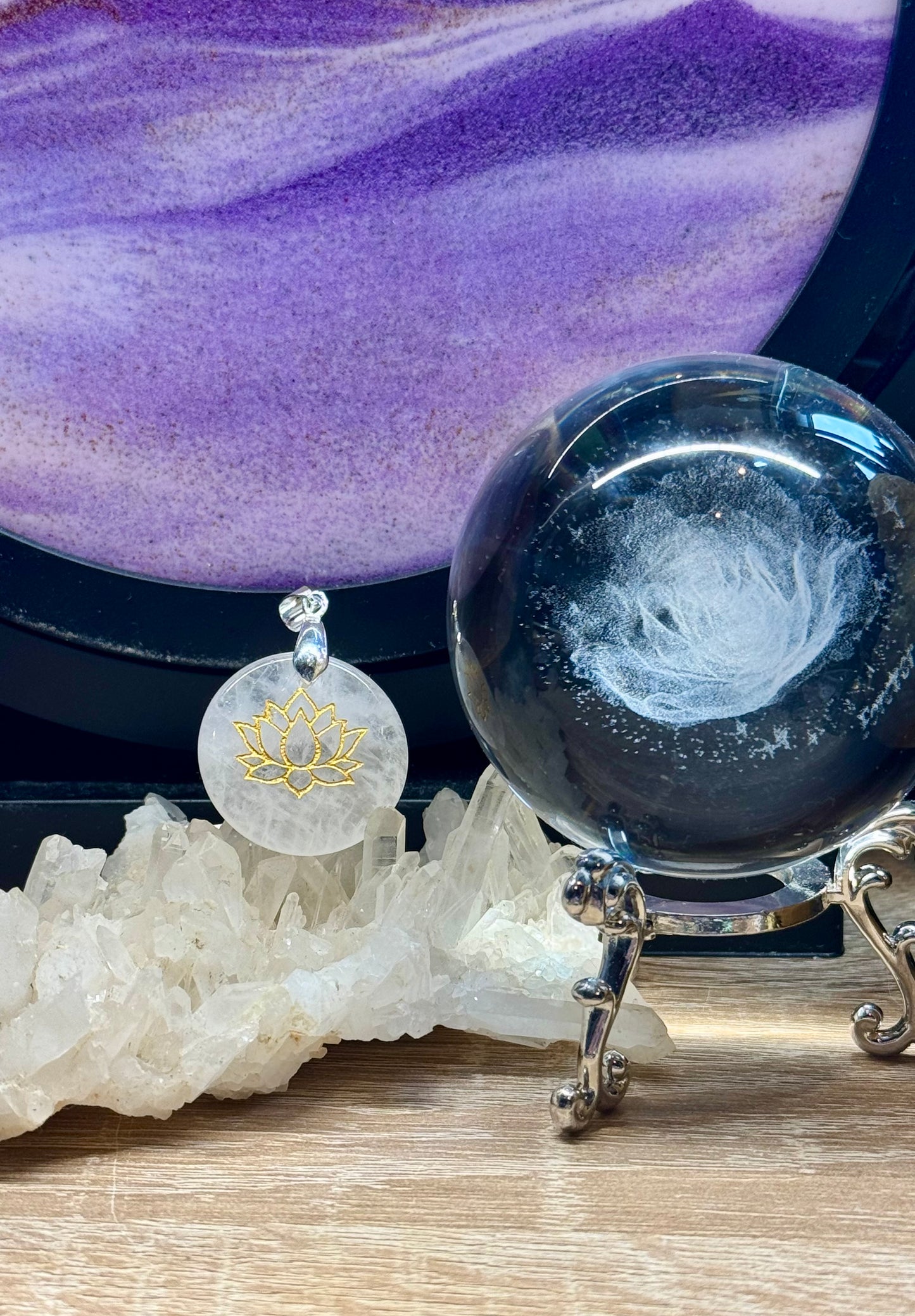 Pendentif en Cristal de Roche - Lotus 1