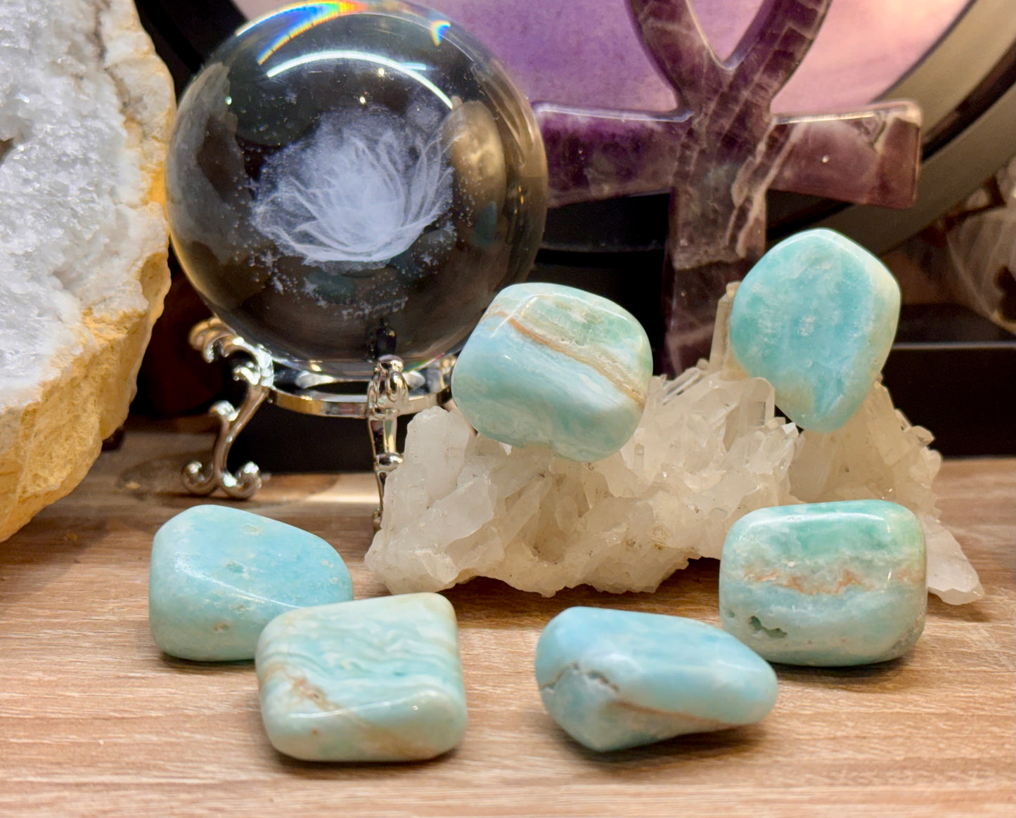 Pierre roulée d’Aragonite Bleue