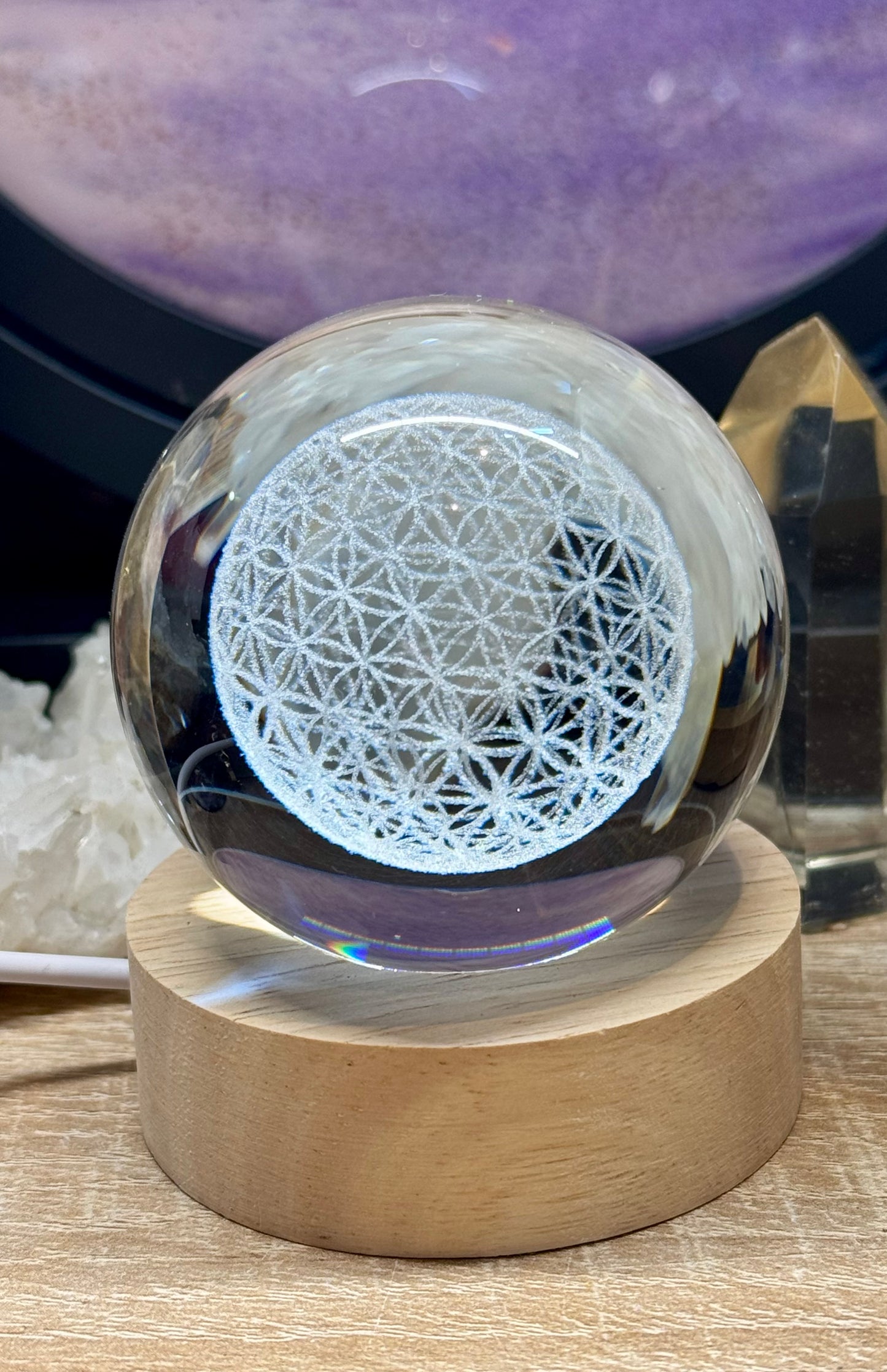 Sphère en verre K9 - Fleur de vie