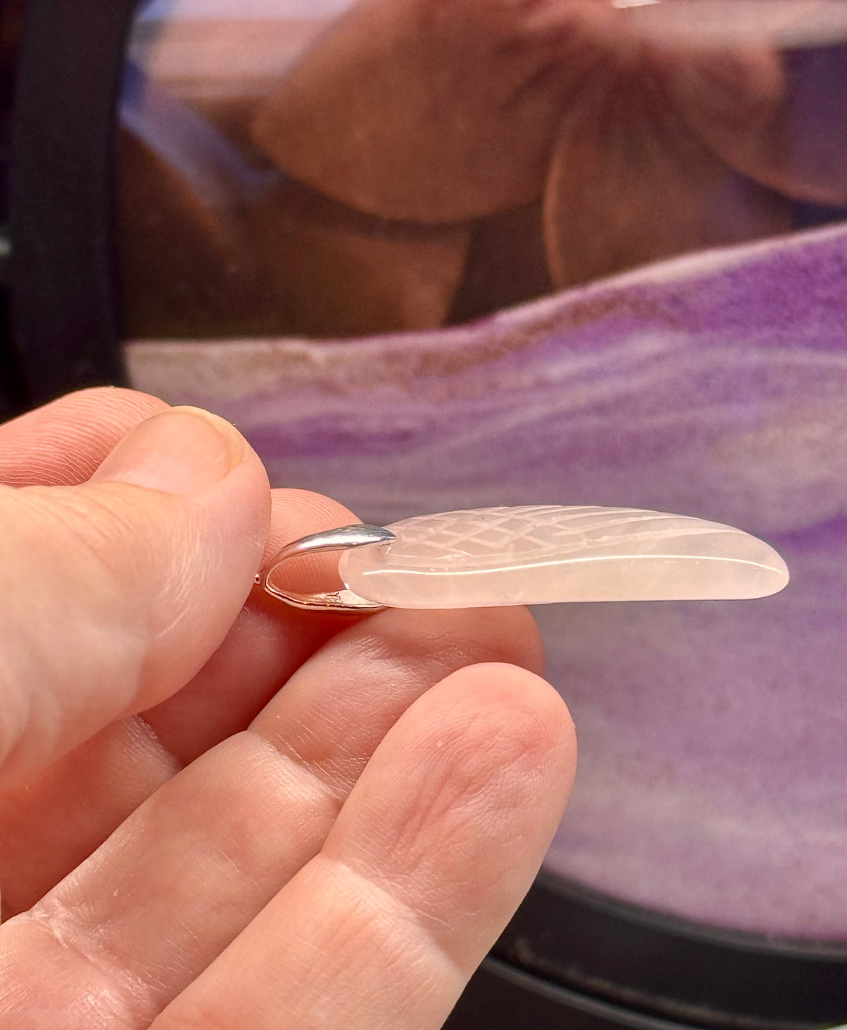 Pendentif Aile en Quartz Rose plaqué