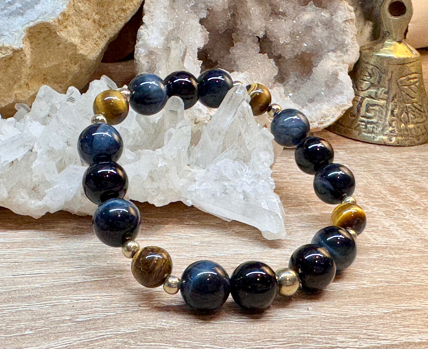 Bracelet Œil de faucon, Œil de tigre et Tourmaline