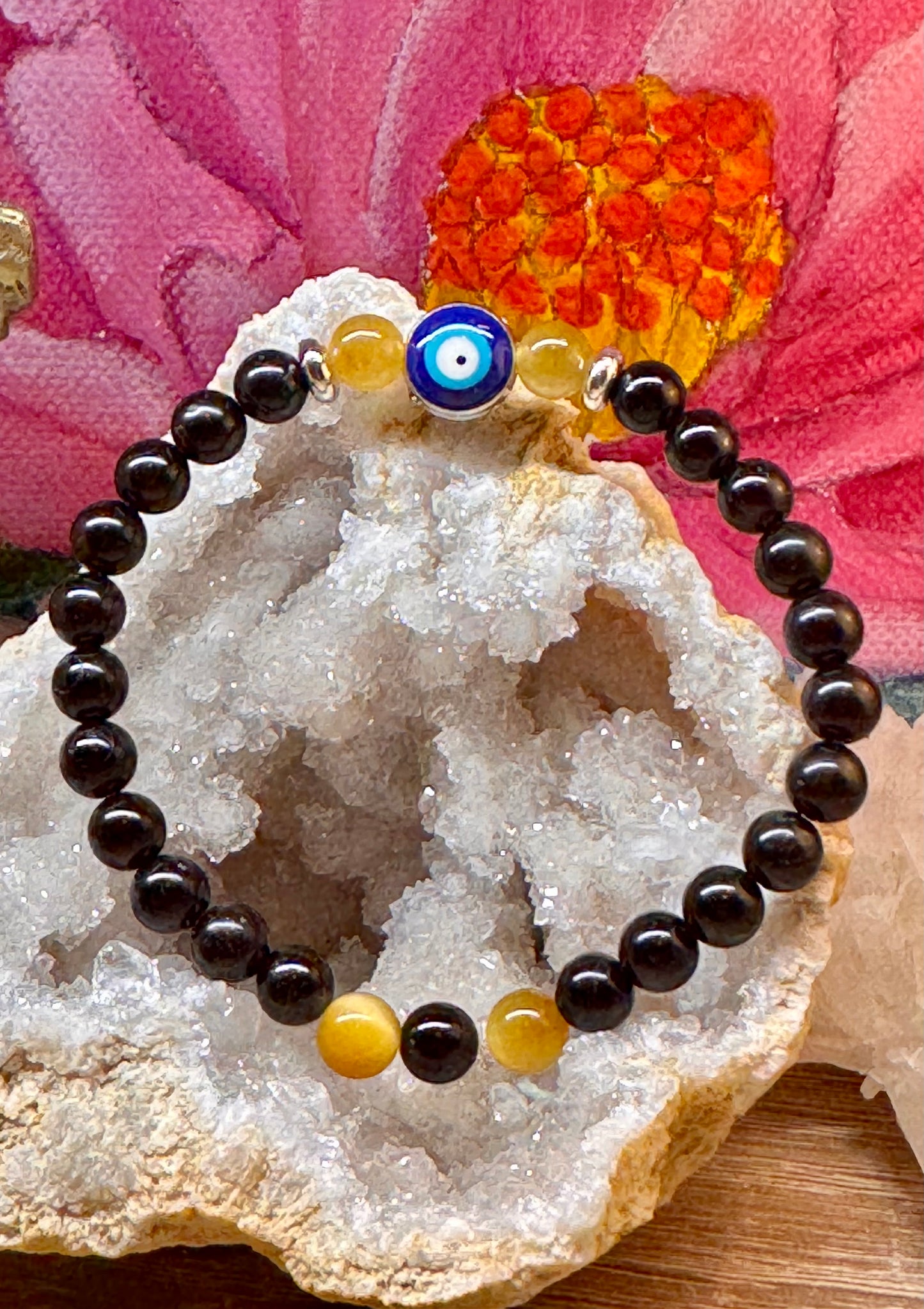 Bracelet de protection obsidienne noire et œil de tigre