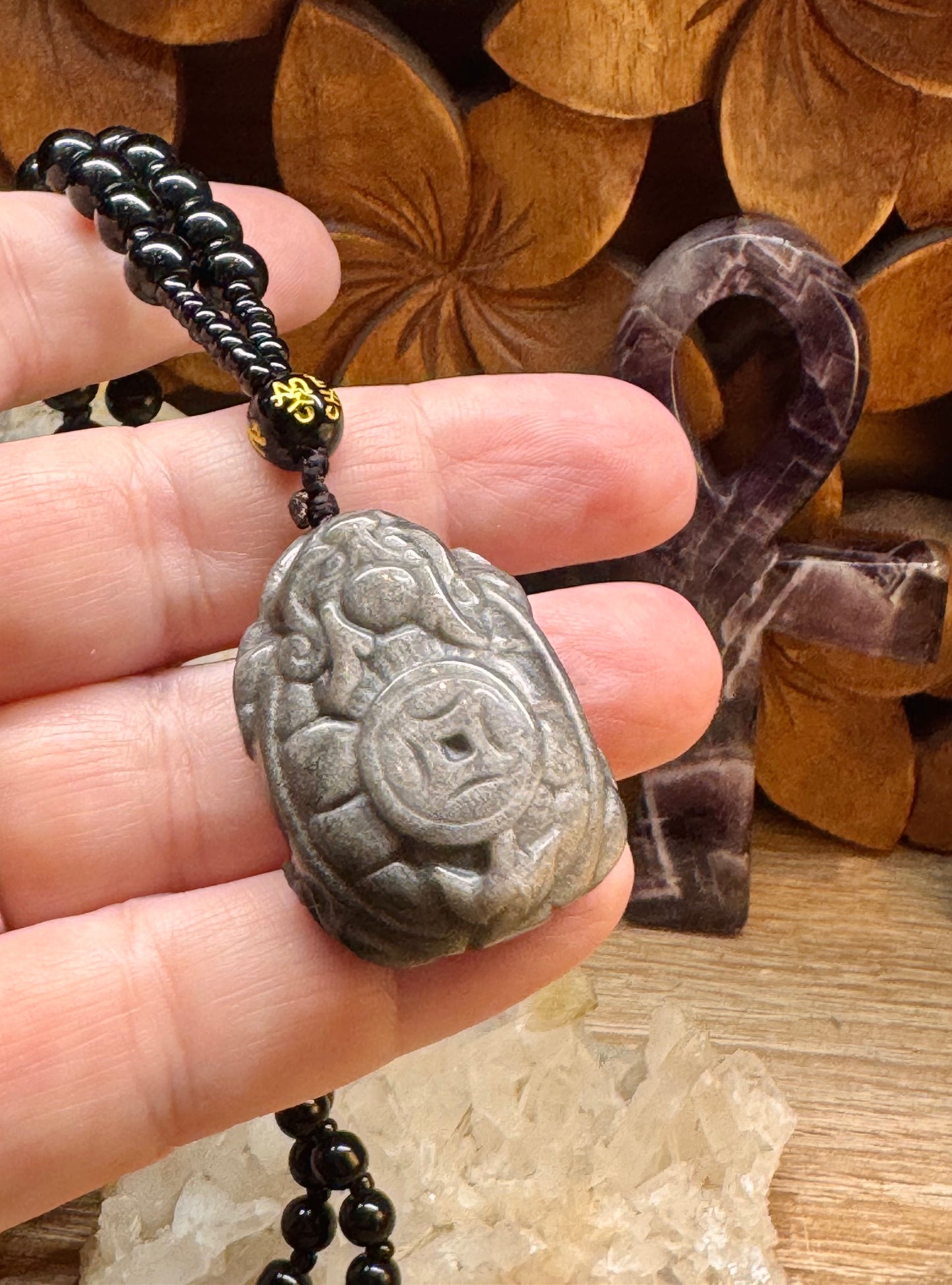 Collier d’obsidienne noire et obsidienne argentée