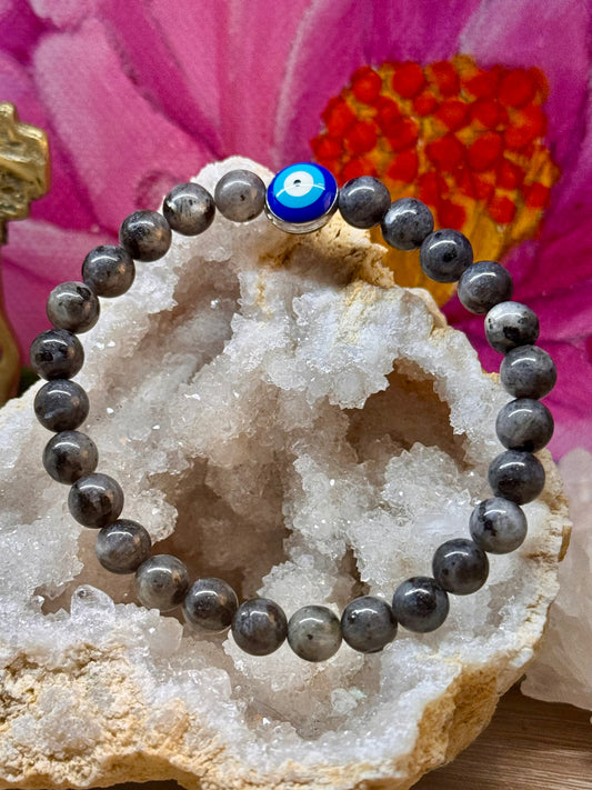 Bracelet de protection larvikite et Œil de Nazar