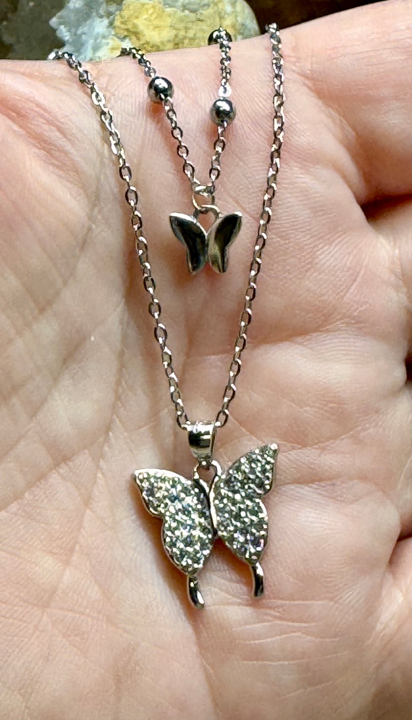 Collier double argent papillon