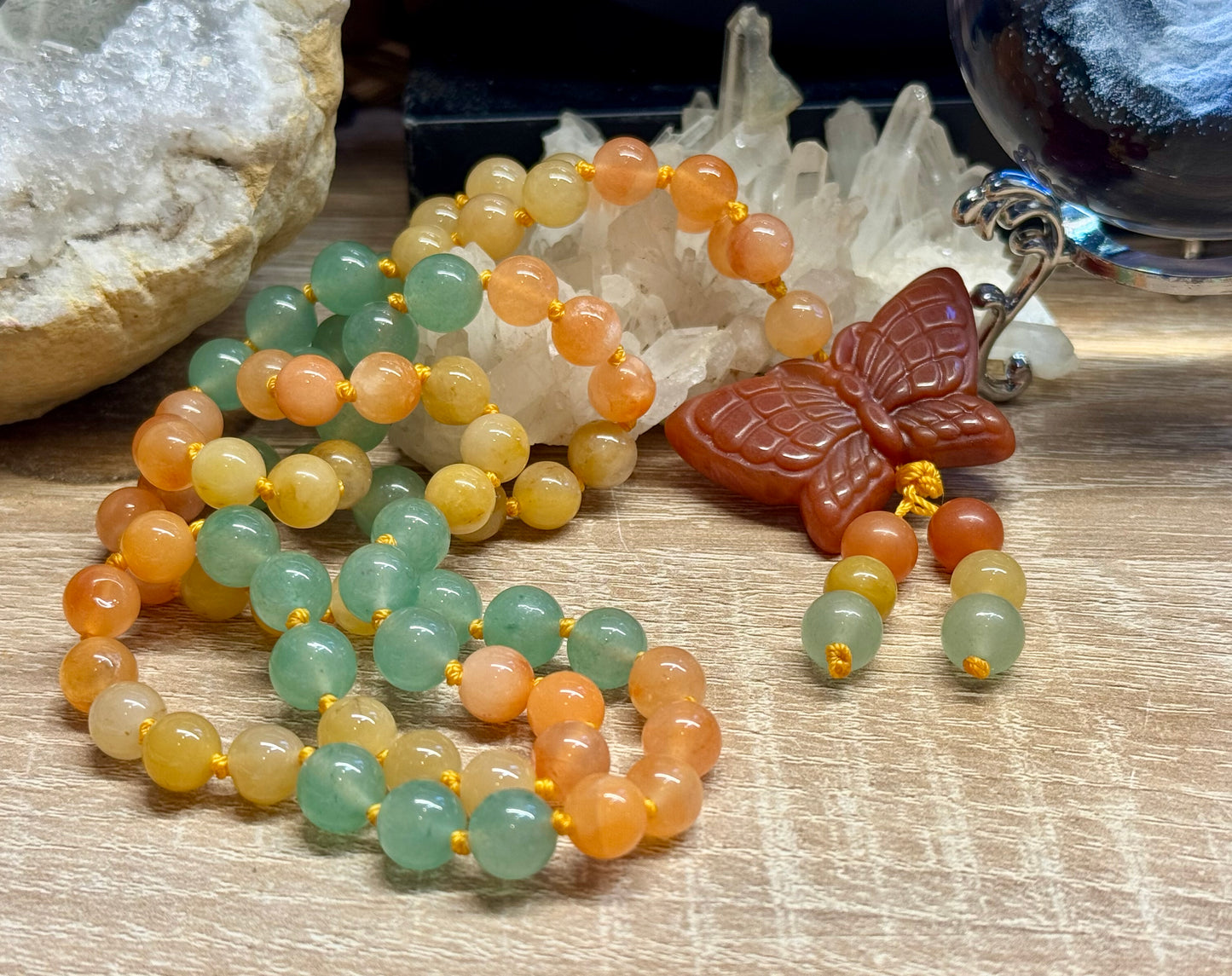 Collier en Aventurine Jaune, Orange et Verte