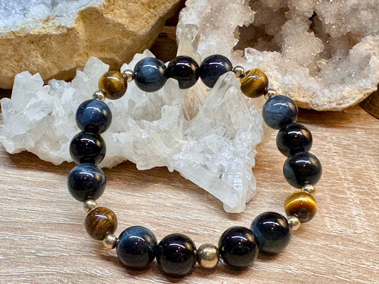 Bracelet Œil de faucon, Œil de tigre et Tourmaline