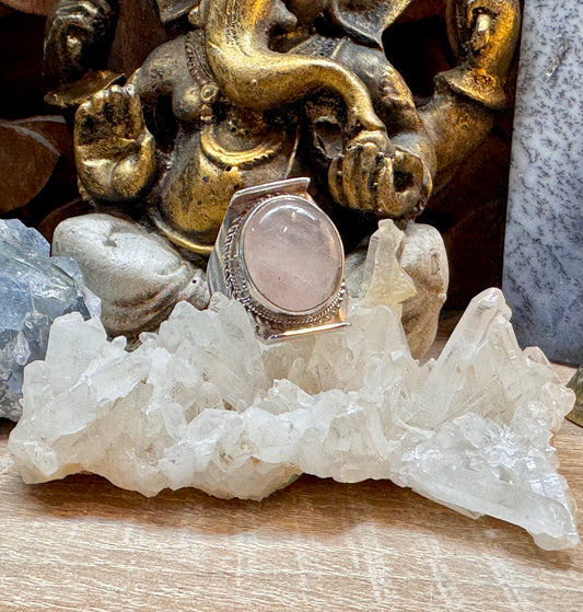 Chevalière Quartz Rose en argent