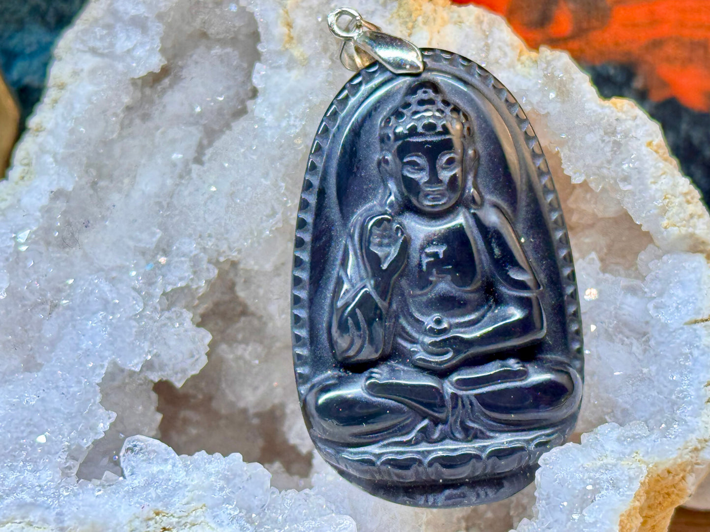Pendentif Bouddha en obsidienne oeil céleste
