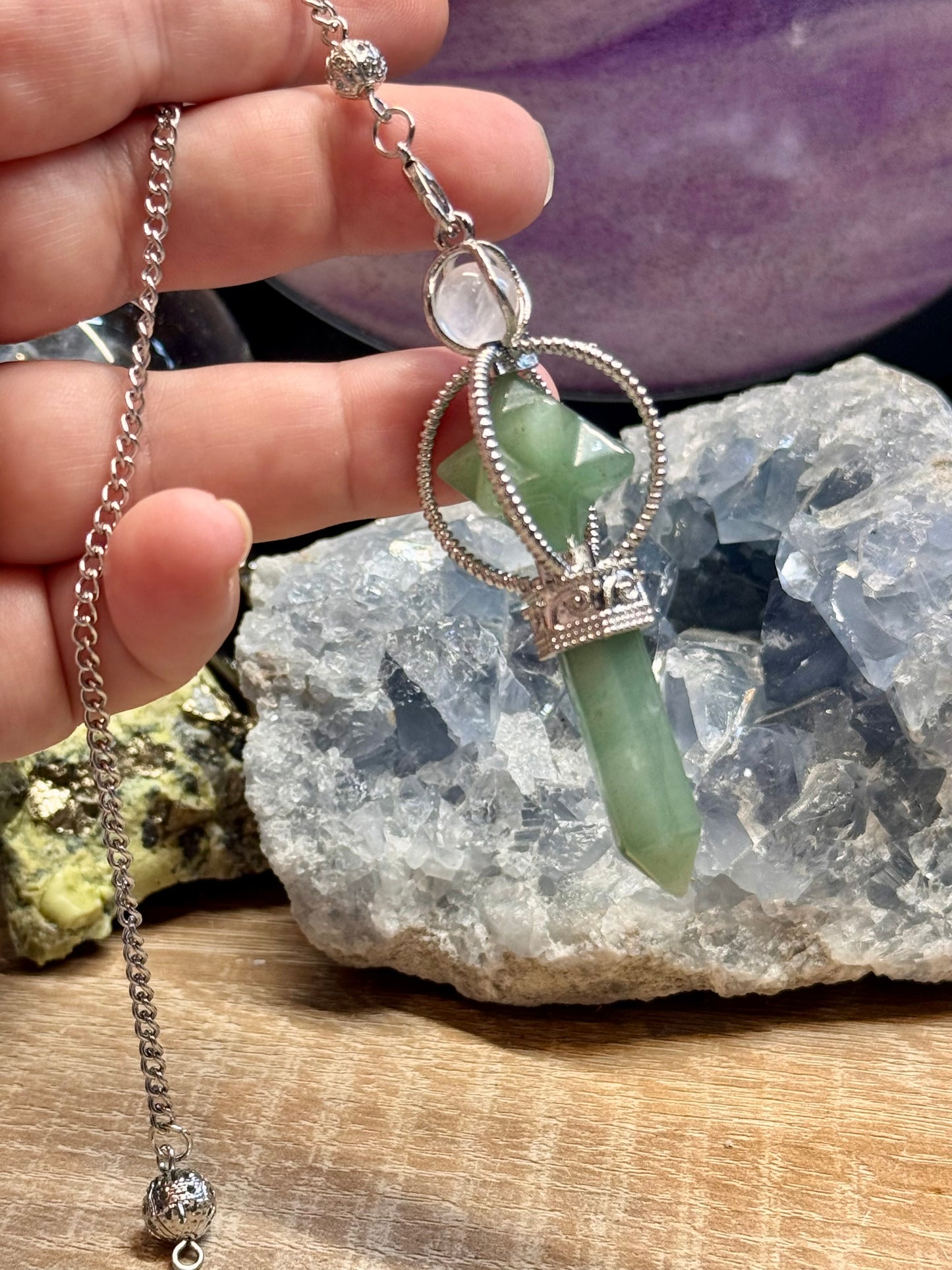 Pendule en Aventurine verte - Pointe et Merkaba