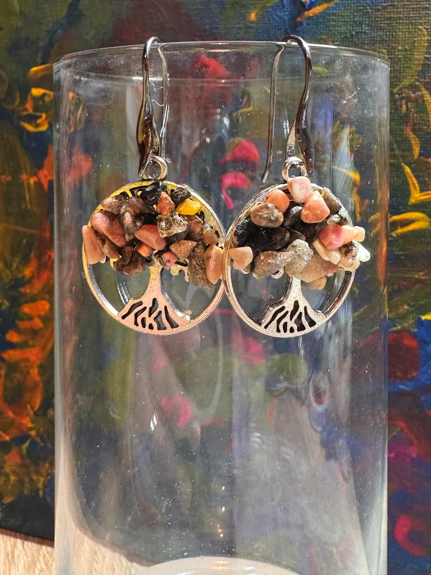 Boucles d’oreilles argent et rhodonite