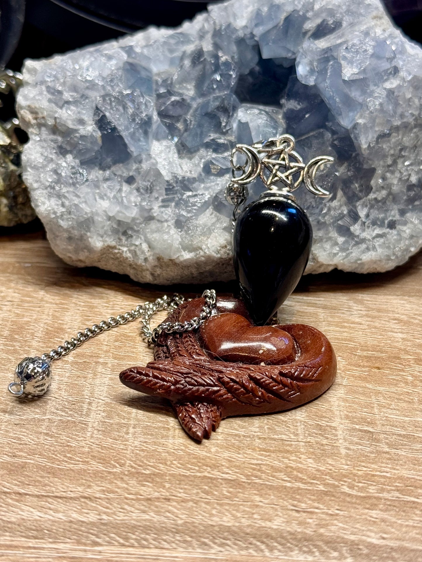 Pendule Triple Lune Obsidienne Noire