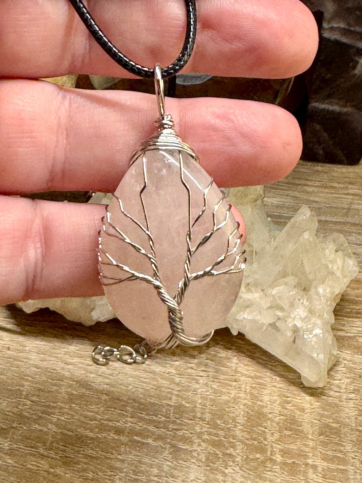 Pendentif en Quartz Rose - Montage acier