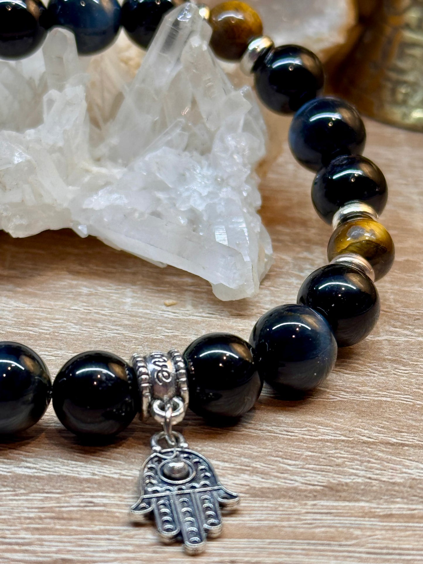 Bracelet œil de faucon, Œil de tigre et Tourmaline