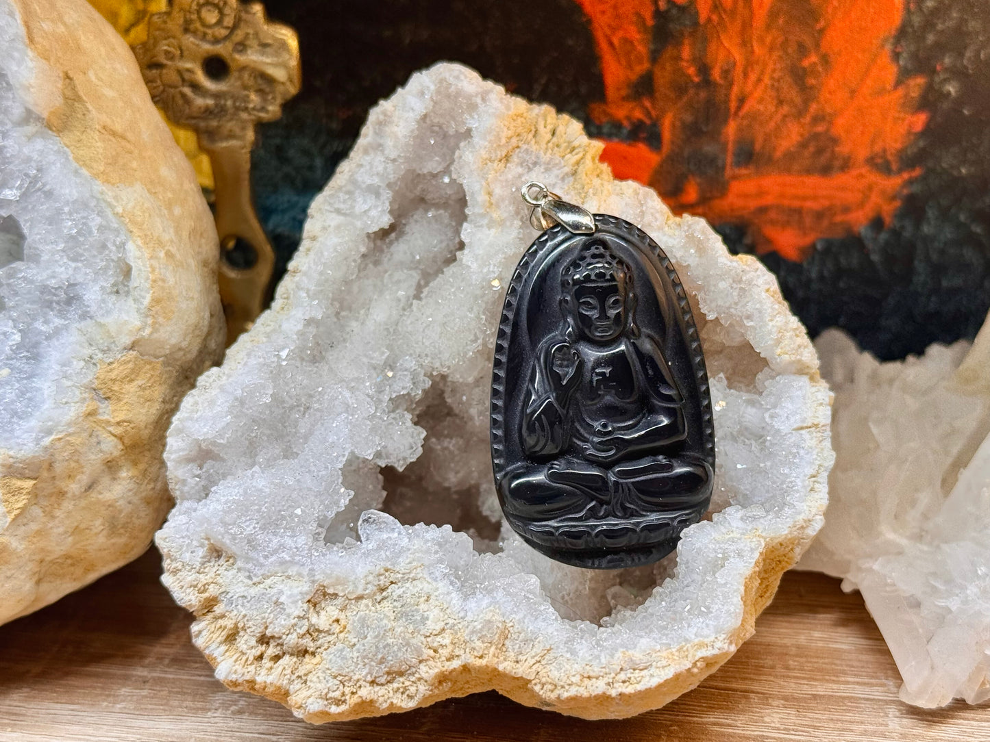 Pendentif Bouddha en obsidienne oeil céleste