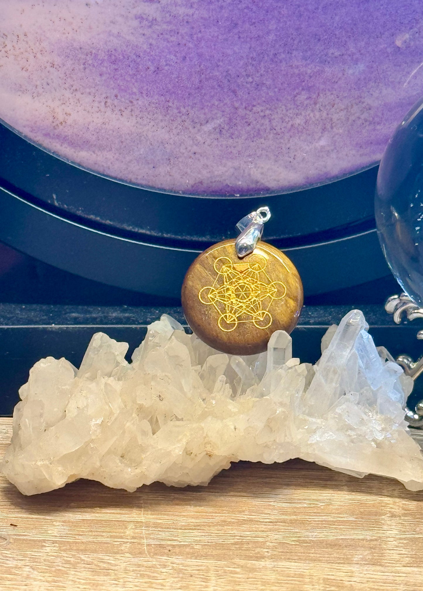 Pendentif rond Oeil de Tigre & Sceau de Métatron