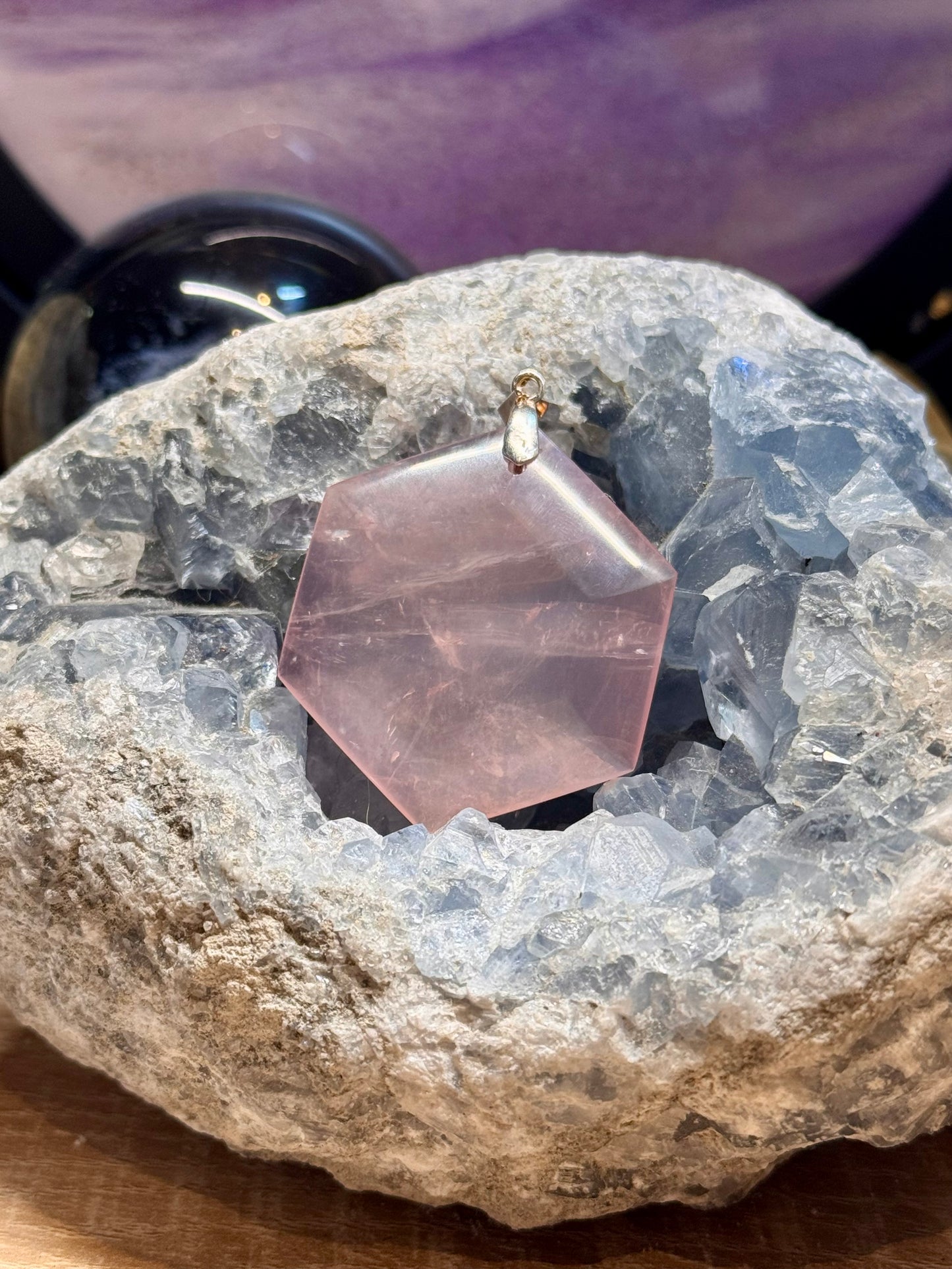 Pendentif de Quartz Rose hexagonal