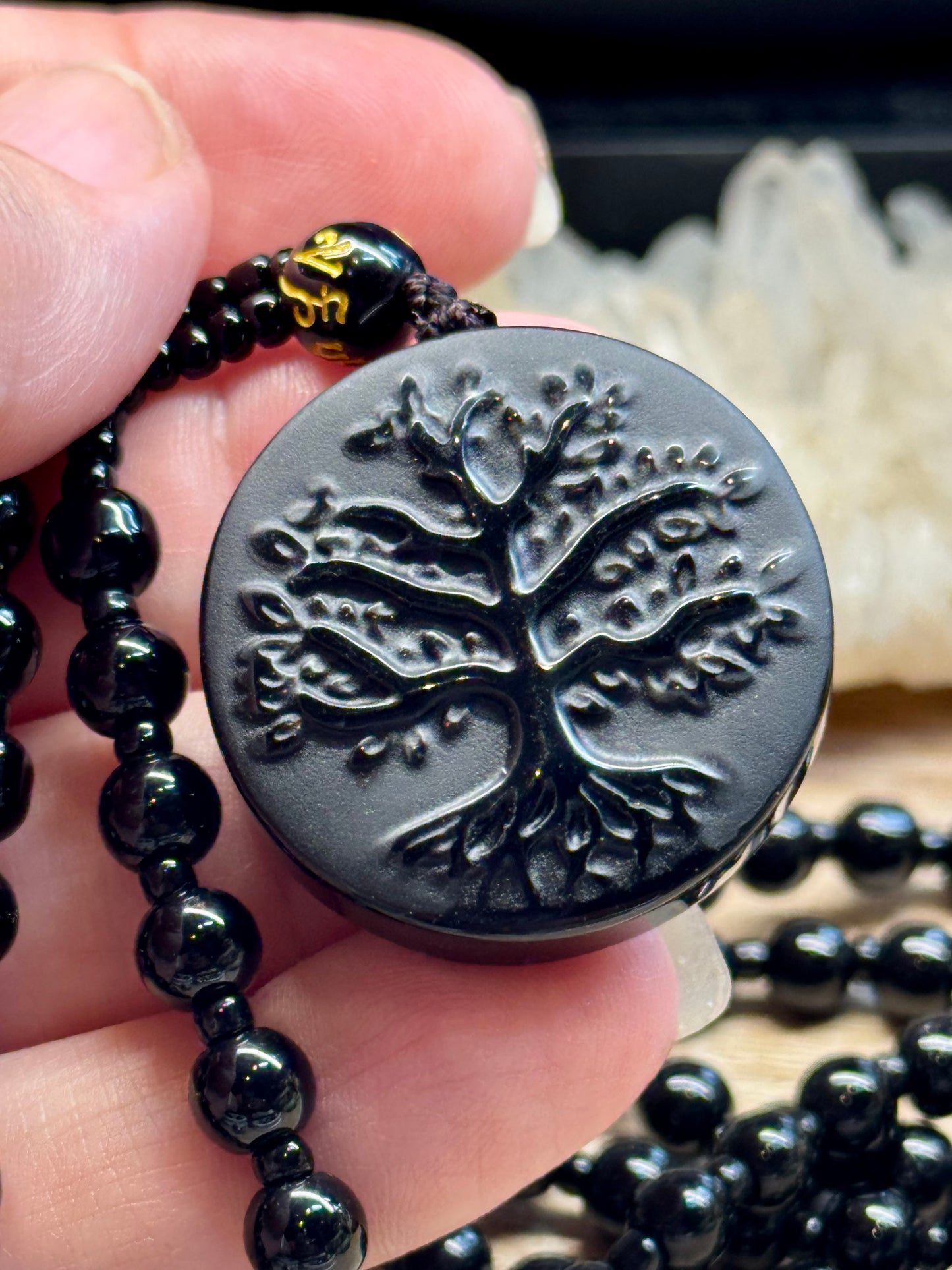 Collier Obsidienne Noire - Arbre de vie