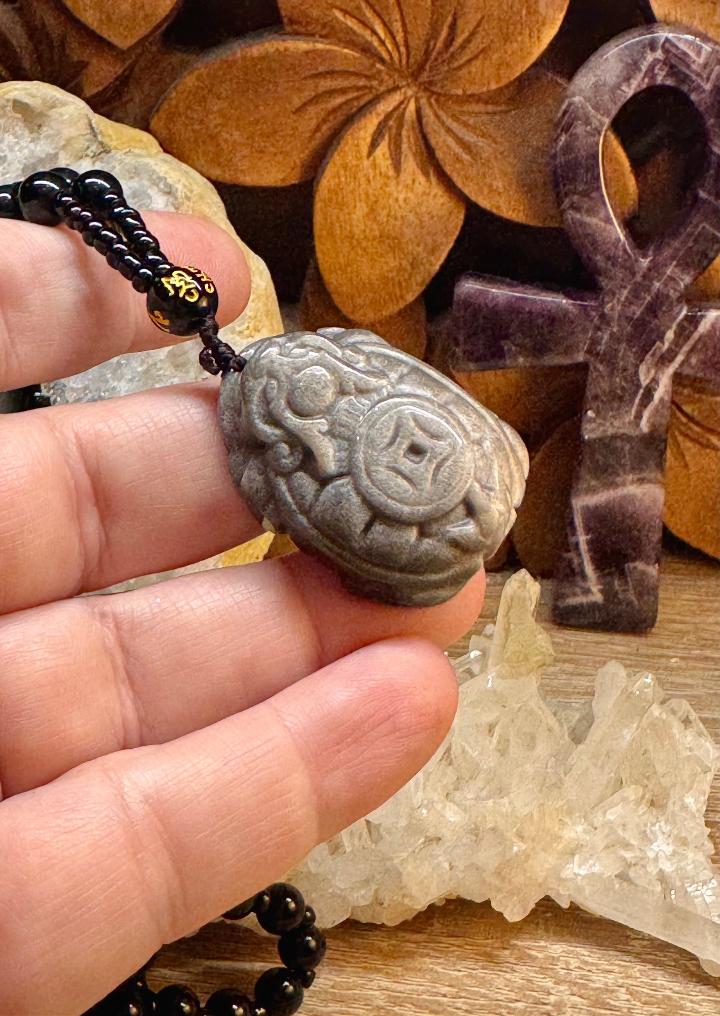 Collier d’obsidienne noire et obsidienne argentée