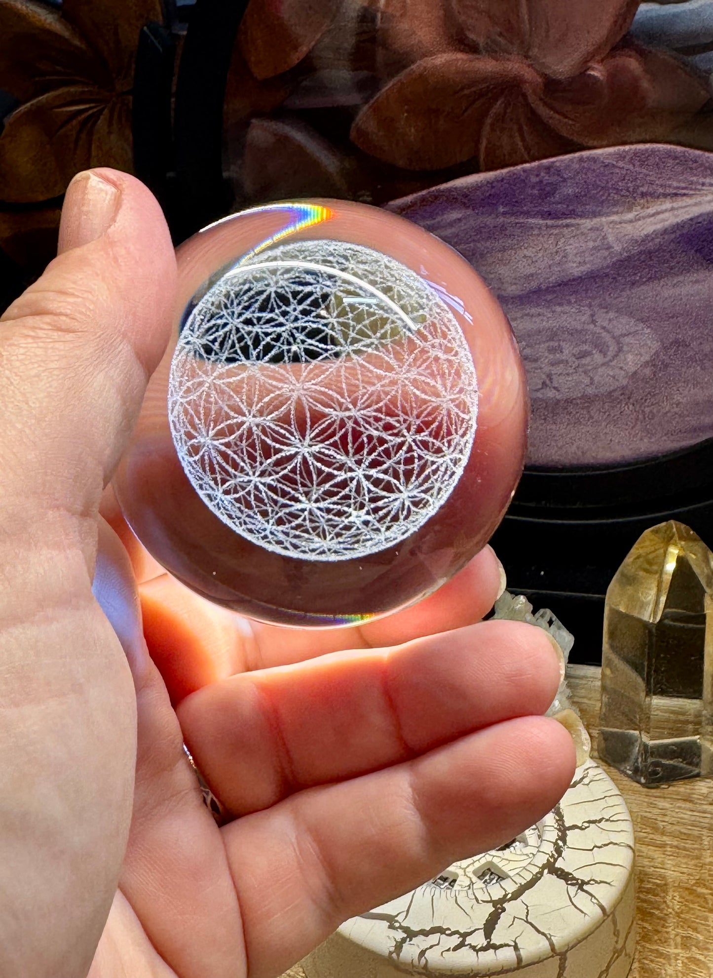 Sphère en verre K9 - Fleur de vie