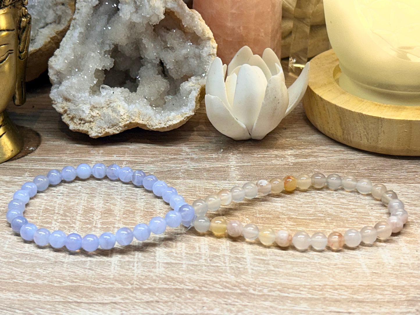 Bracelet double de calcédoine et d’agate fleur de cerisier