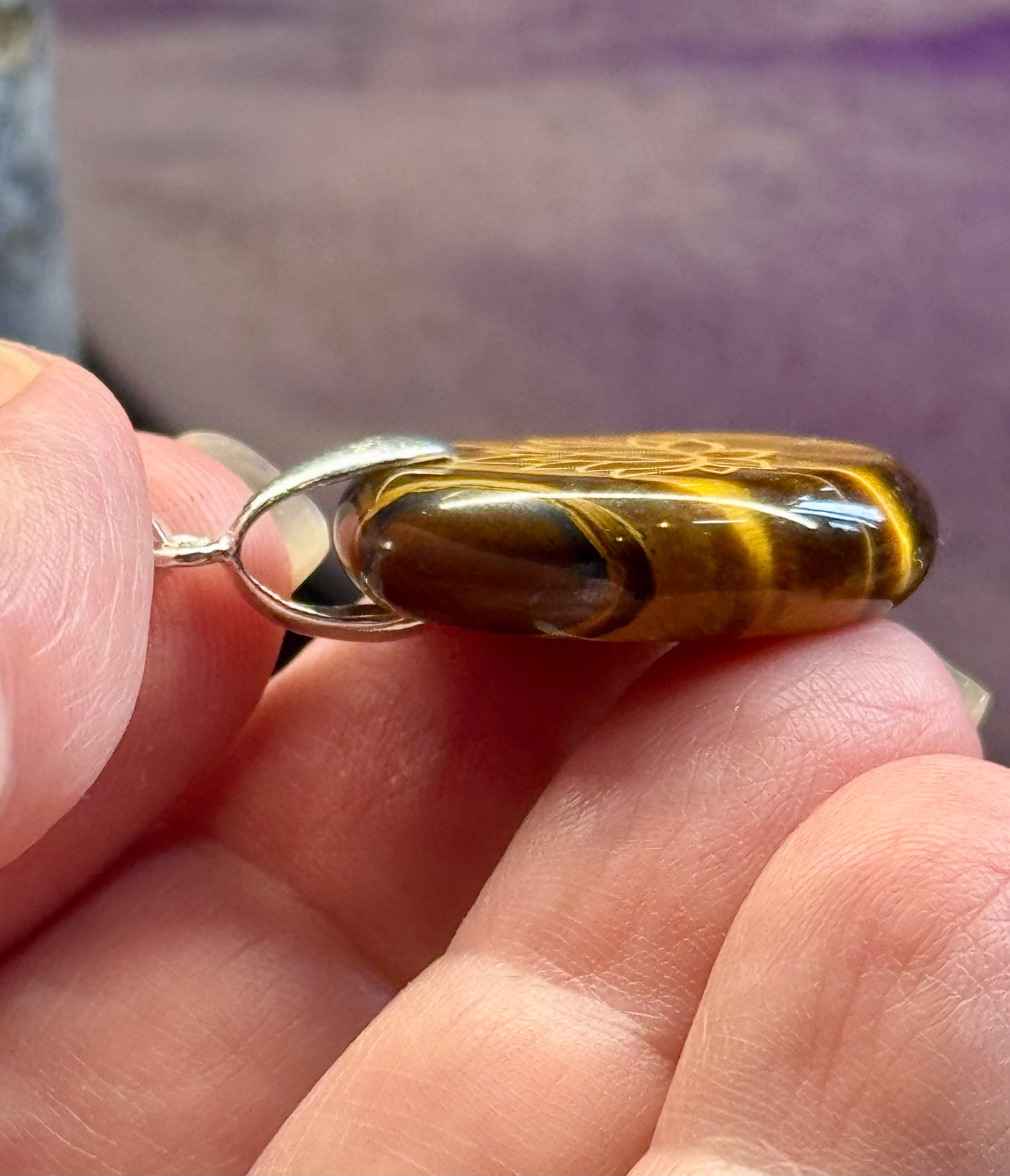 Pendentif Oeil de Tigre - Fleur de lotus