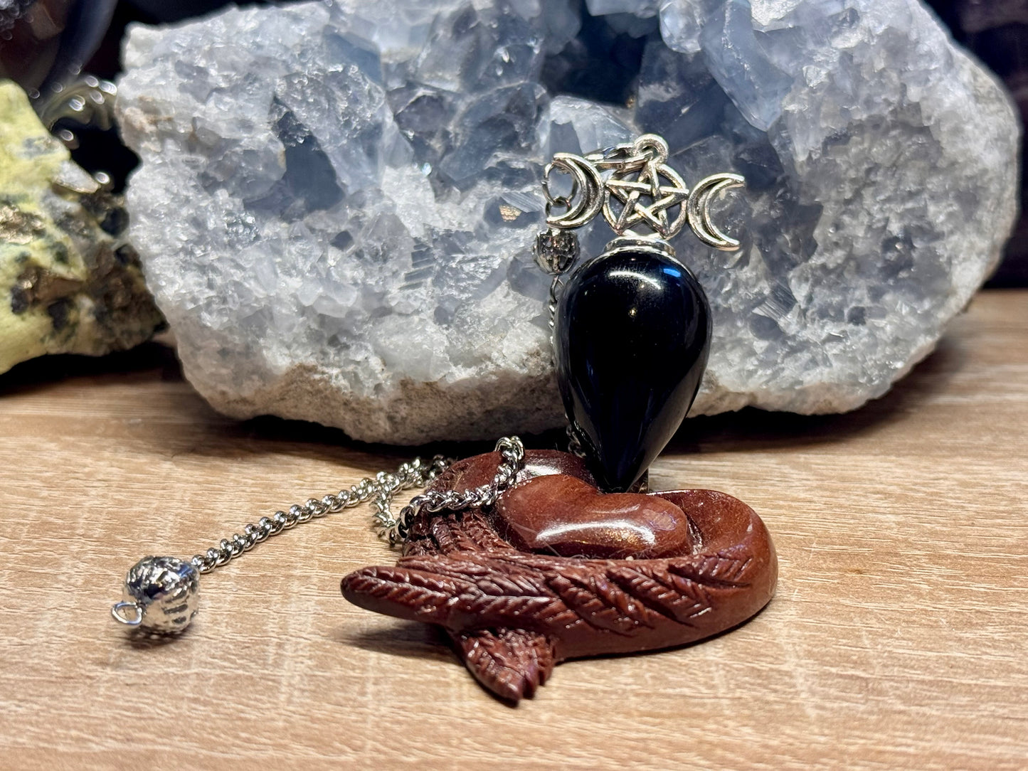 Pendule Triple Lune Obsidienne Noire