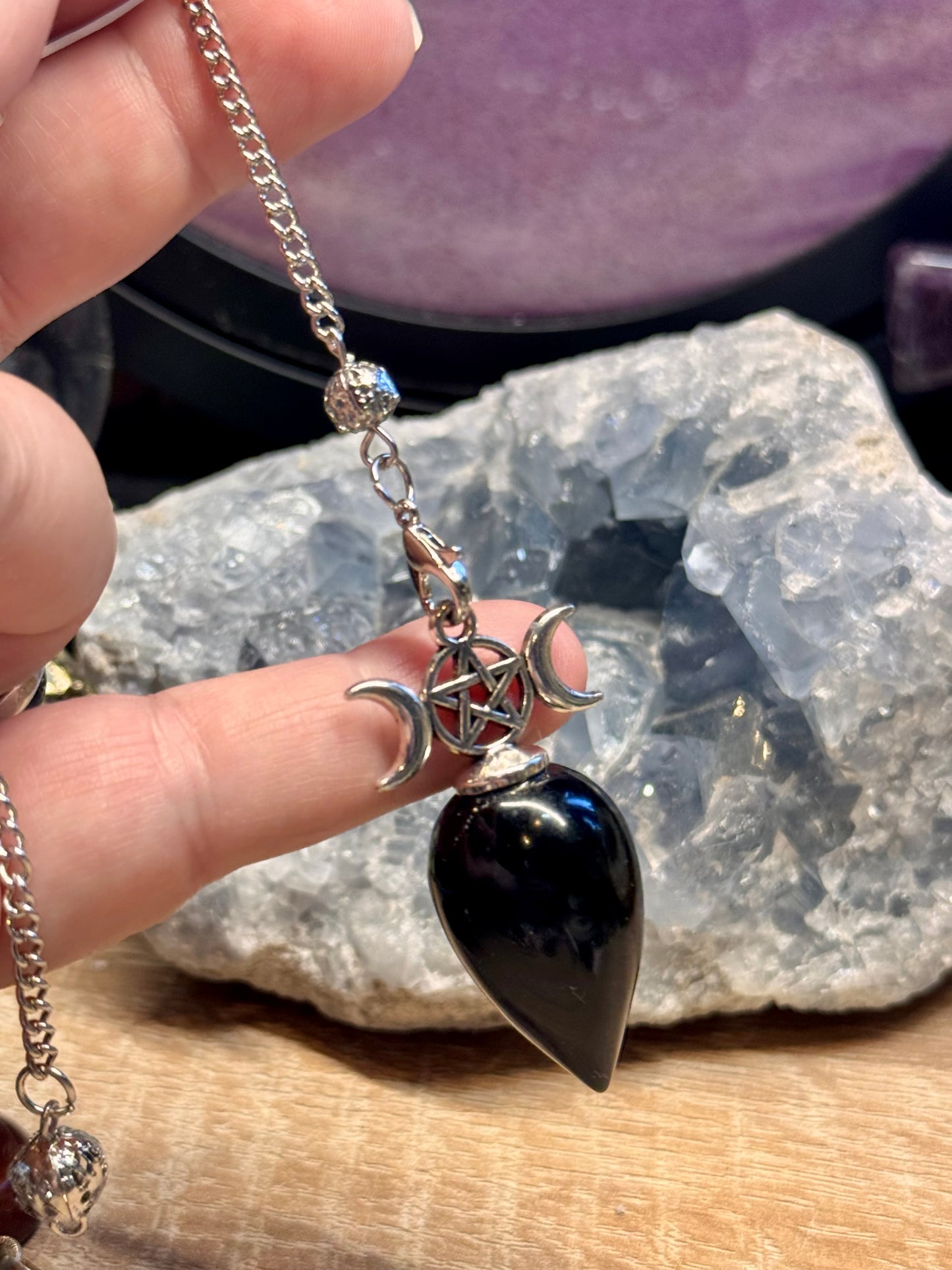 Pendule Triple Lune Obsidienne Noire