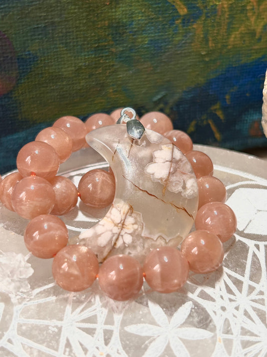Pendentif d’agate fleurs de cerisier