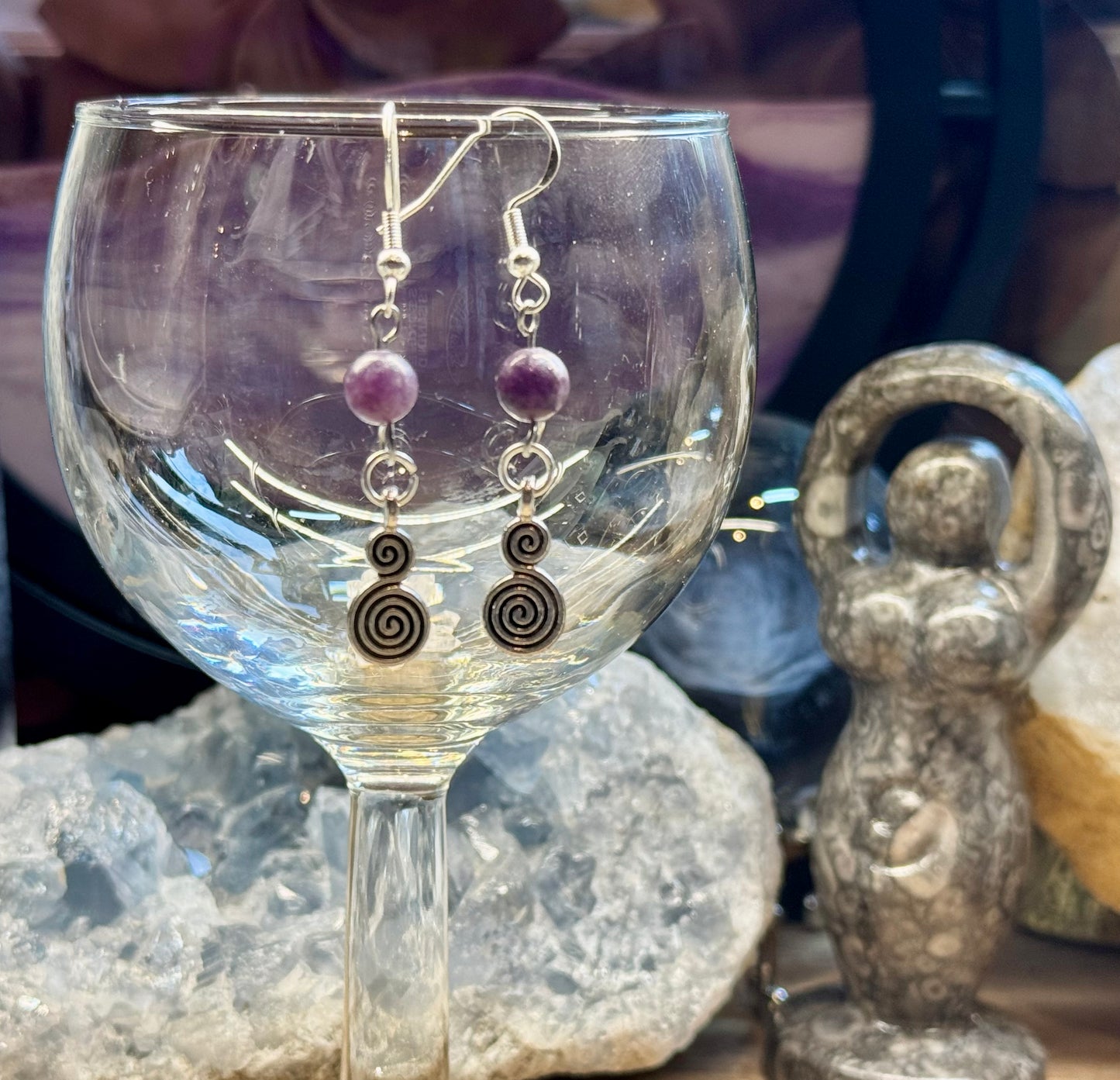 Boucles d’oreilles Lépidolite et Labyrinthe