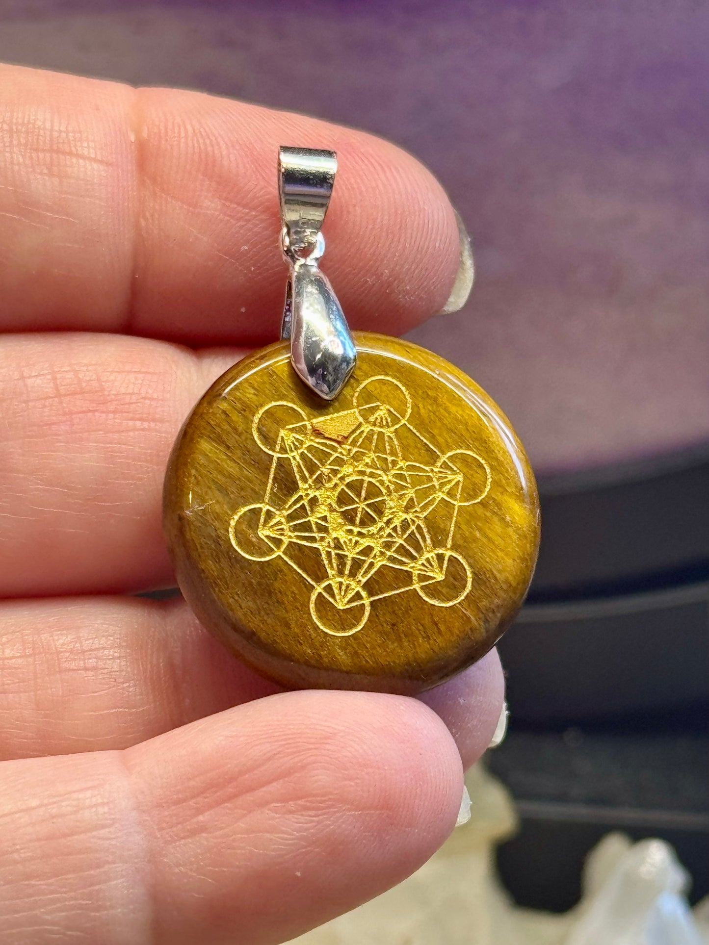 Pendentif rond Oeil de Tigre & Sceau de Métatron