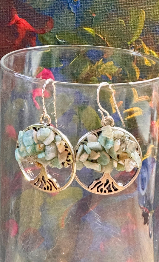 Boucles d’oreilles fleur de vie en amazonite