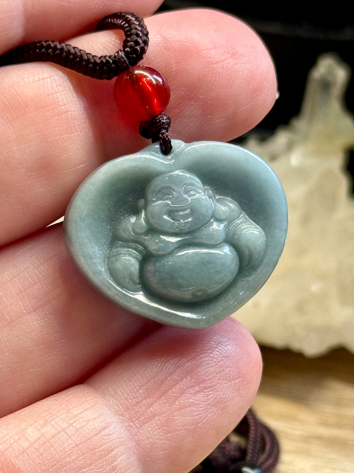 Collier de Jade Bouddha Rieur en cœur